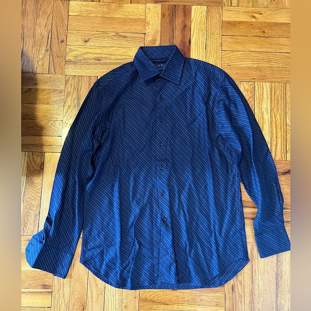 NWOT Gemelli Italian Men’s Cotton blue-striped shirt  size L/ large
